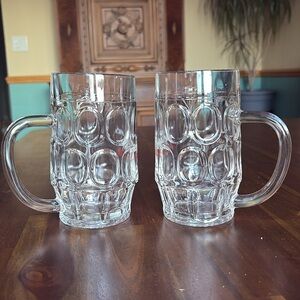 German Henninger Beer Mugs  - Pressed/ Molded Glass - 0.5 L